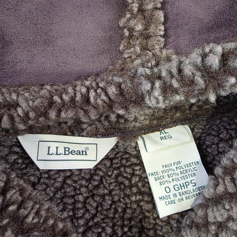 LL Bean Coat Womens XL Brown Faux Fur Lined Hooded Toggle Fleece‎ Parka Jacket - Picture 6 of 13